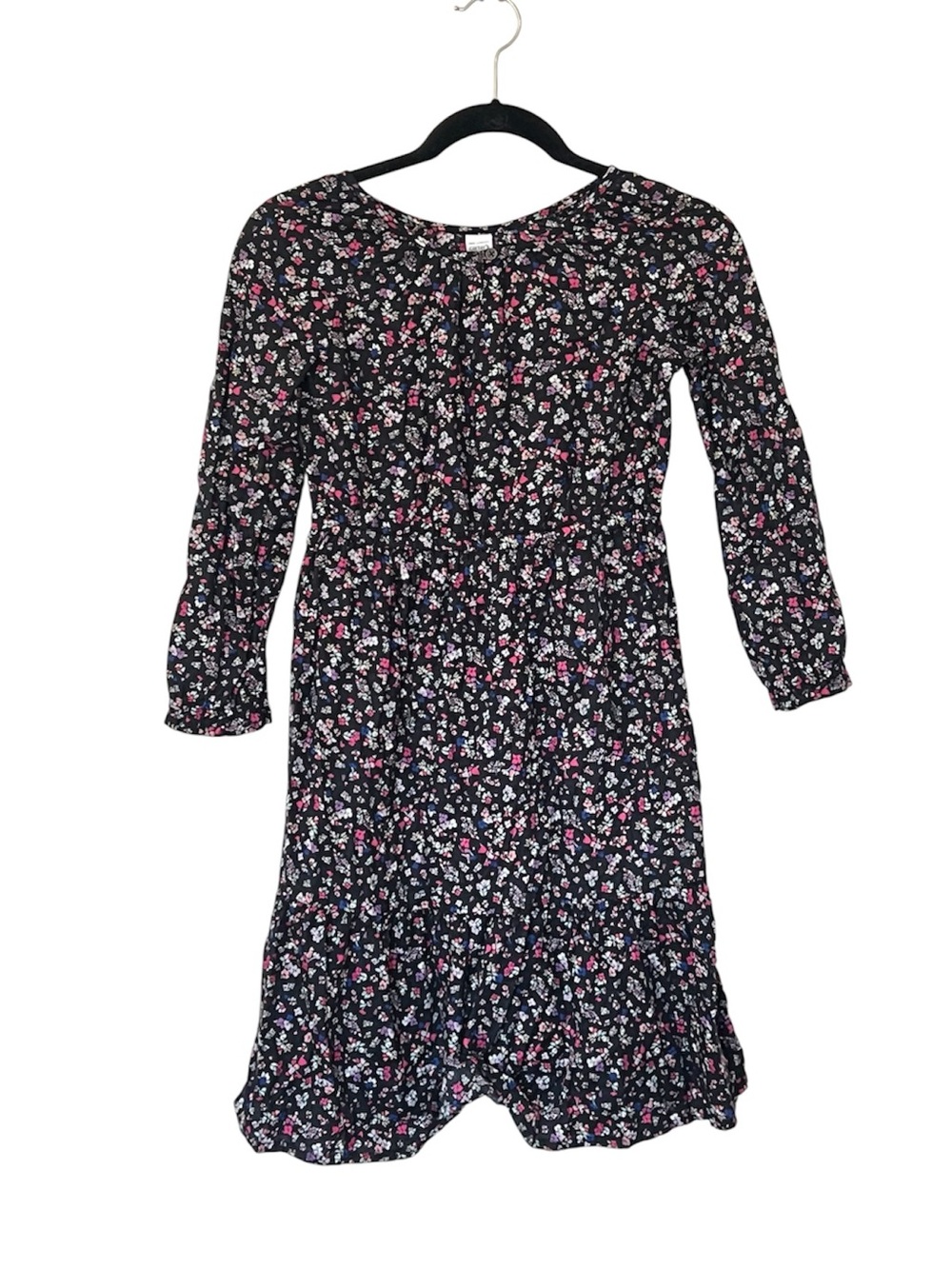Carter's Black Long-Sleeve Floral Dress with Pink & White Flowers
